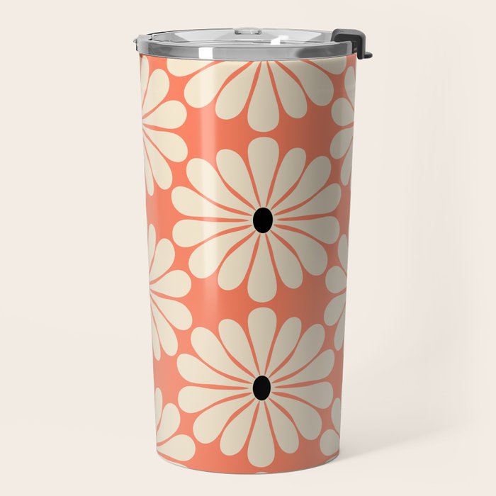 Retro Modern Daisy - Peach, Off-white and Black Travel Mug Gallery Image 2