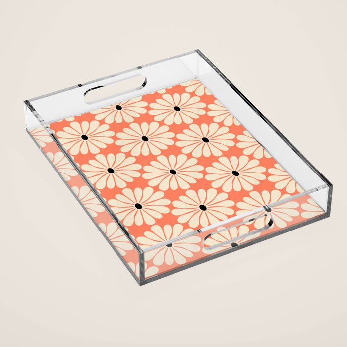 Retro Modern Daisy - Peach, Off-white and Black Acrylic Tray Gallery Image 1