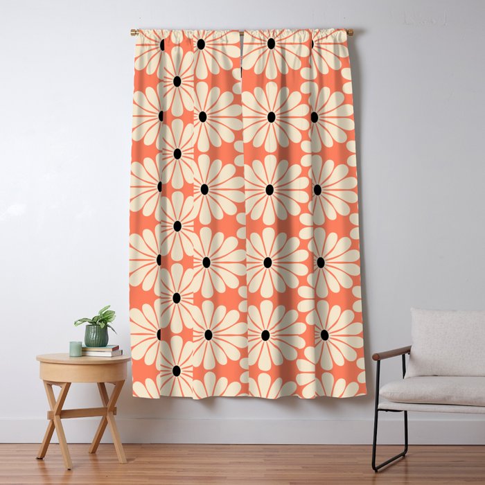 Retro Modern Daisy - Peach, Off-white and Black Window Curtain Gallery Image 1