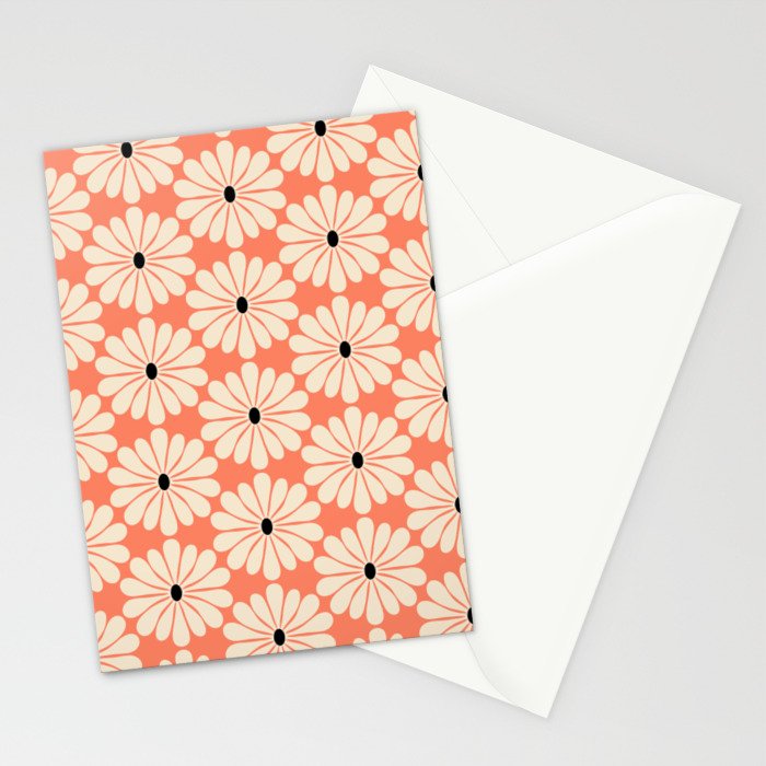 Retro Modern Daisy - Peach, Off-white and Black Stationery Card Gallery Image 2