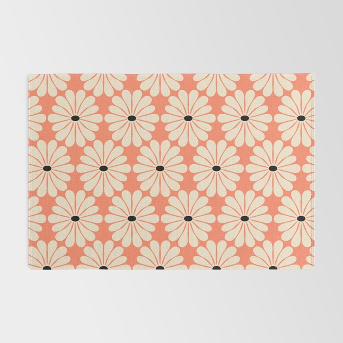 Retro Modern Daisy - Peach, Off-white and Black Rug Gallery Image 2