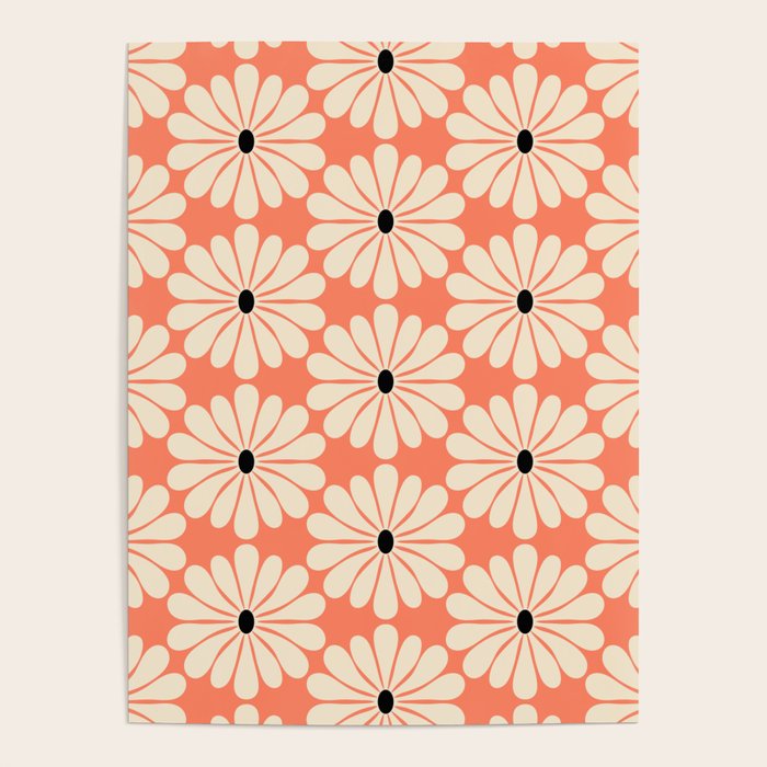 Retro Modern Daisy - Peach, Off-white and Black Poster Gallery Image 1