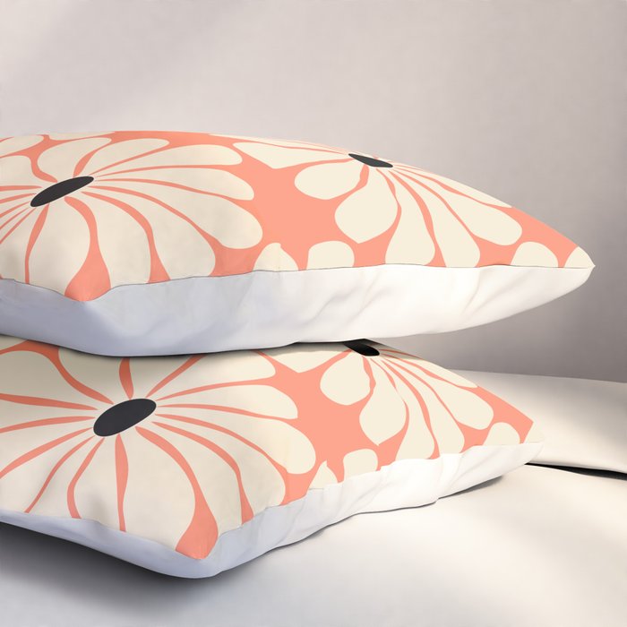 Retro Modern Daisy - Peach, Off-white and Black Pillow Sham Gallery Image 3