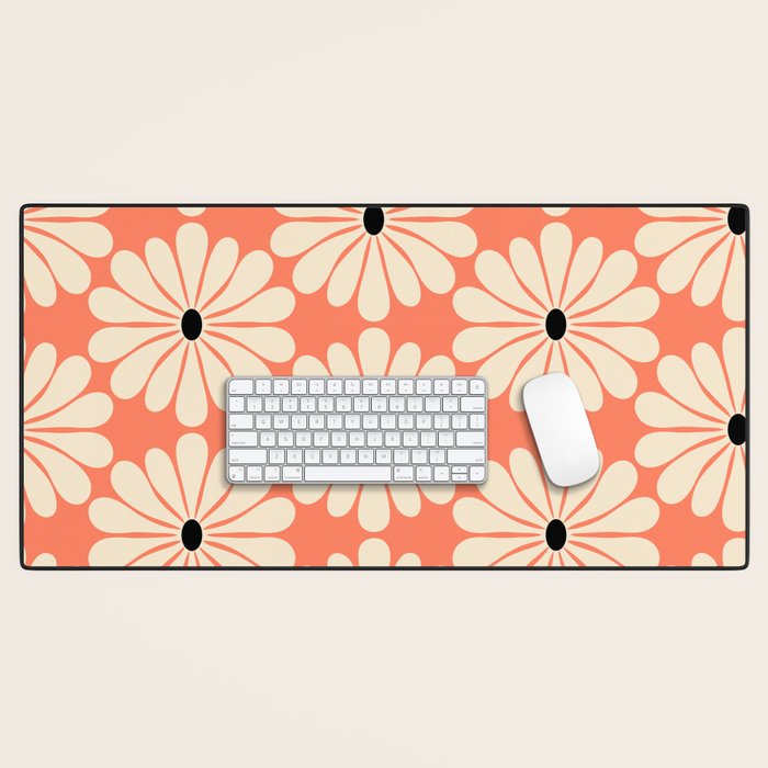 Retro Modern Daisy - Peach, Off-white and Black Desk Mat Gallery Image 1