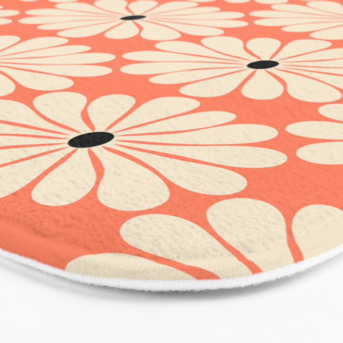 Retro Modern Daisy - Peach, Off-white and Black Bath Mat Gallery Image 3