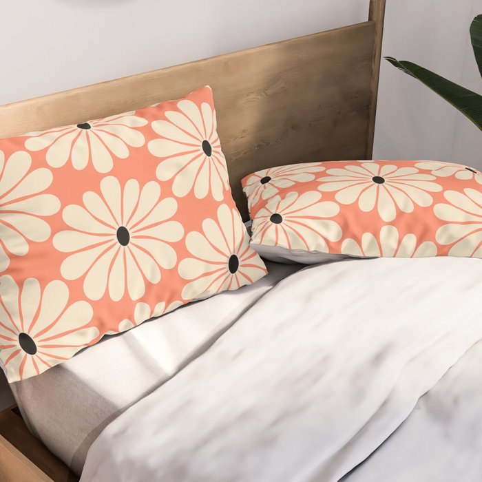 Retro Modern Daisy - Peach, Off-white and Black Pillow Sham Gallery Image 2