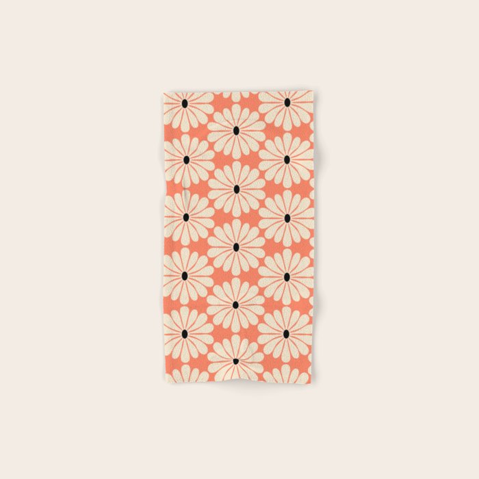Retro Modern Daisy - Peach, Off-white and Black Bath Towel Gallery Image 1