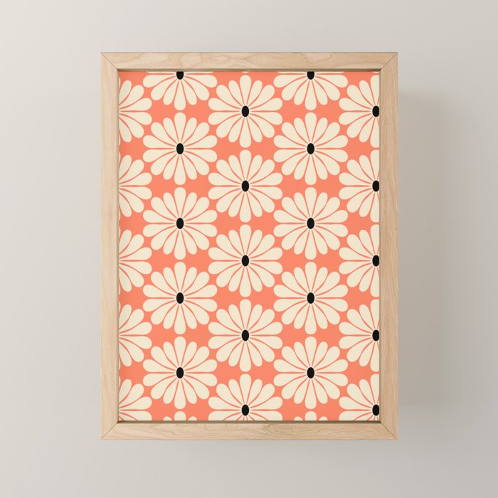 Retro Modern Daisy - Peach, Off-white and Black Mini Art Print Gallery Image 1