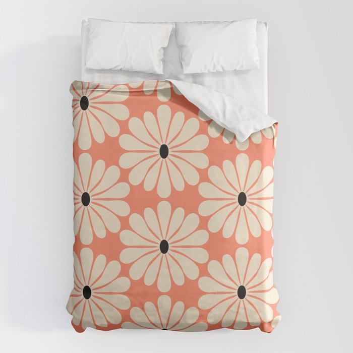 Retro Modern Daisy - Peach, Off-white and Black Duvet Cover Gallery Image 6