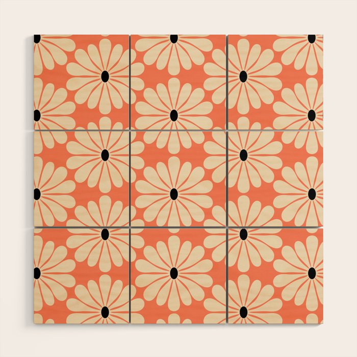 Retro Modern Daisy - Peach, Off-white and Black Wood Wall Art Gallery Image 1