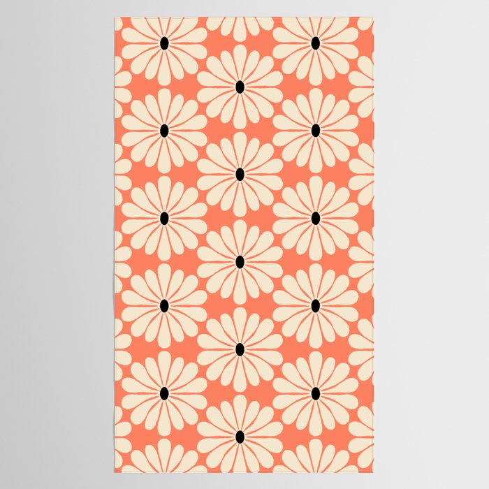 Retro Modern Daisy - Peach, Off-white and Black Tablecloth Gallery Image 2