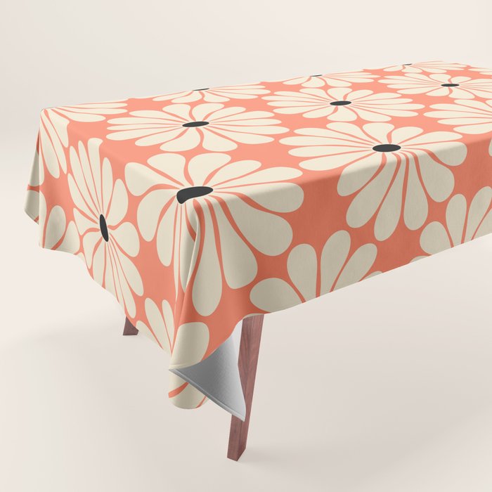 Retro Modern Daisy - Peach, Off-white and Black Tablecloth Gallery Image 1