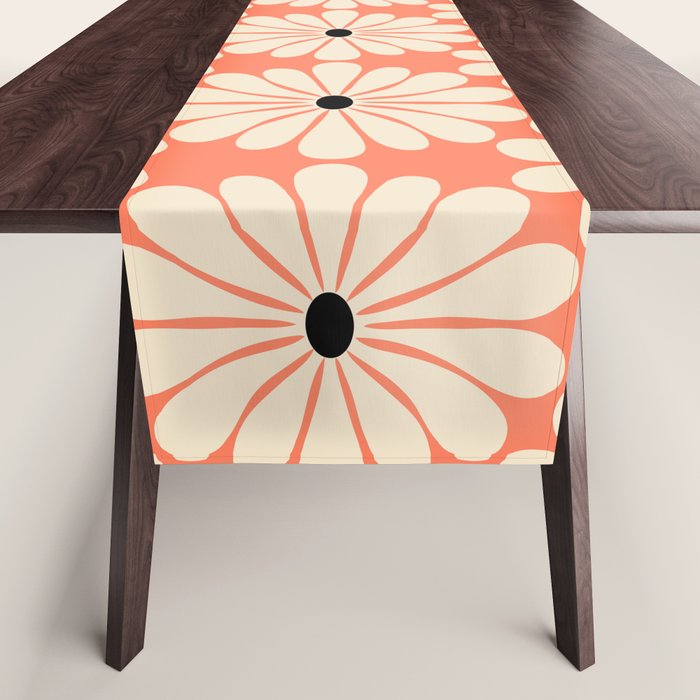 Retro Modern Daisy - Peach, Off-white and Black Table Runner Gallery Image 1