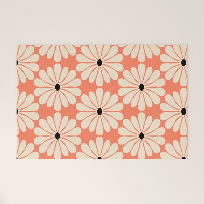 Retro Modern Daisy - Peach, Off-white and Black Welcome Mat Gallery Image 1