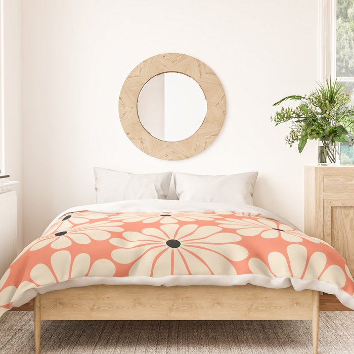 Retro Modern Daisy - Peach, Off-white and Black Duvet Cover Gallery Image 3