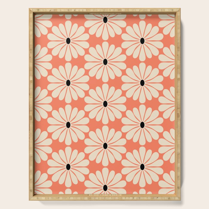 Retro Modern Daisy - Peach, Off-white and Black Serving Tray Gallery Image 1