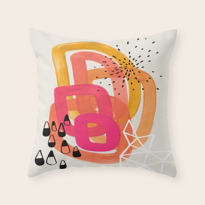 Mid Century Modern Abstract Colorful Art Ombre Magenta Yellow Circles Raindrops Geometric Pattern Throw Pillow Gallery Image 6
