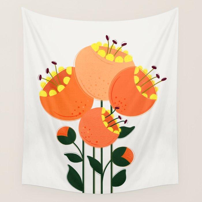 Orange Garden Flowers Wall Tapestry Gallery Image 4