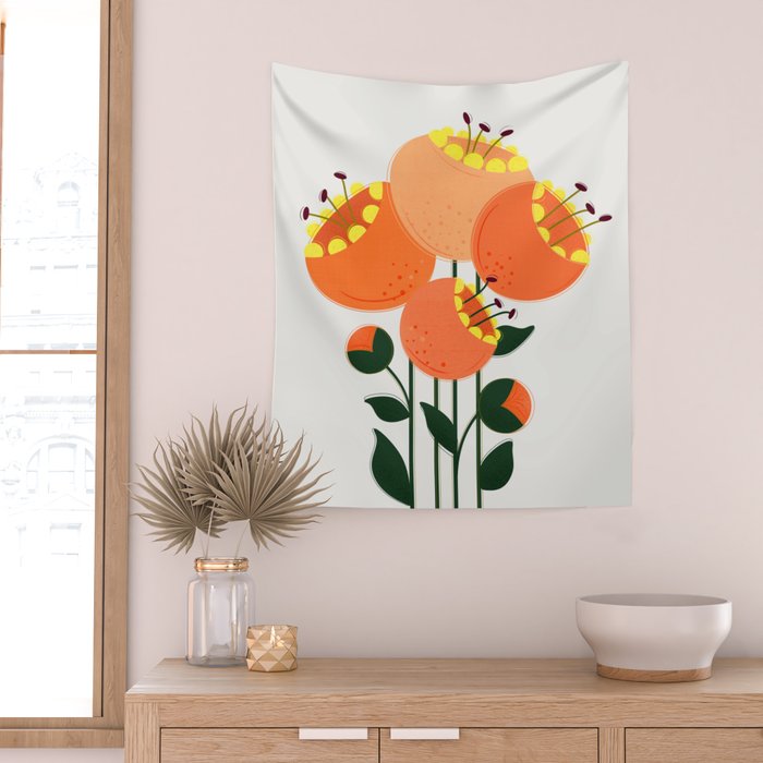 Orange Garden Flowers Wall Tapestry Gallery Image 2