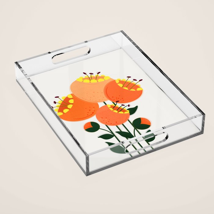 Orange Garden Flowers Acrylic Tray Gallery Image 1