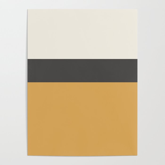Minimalist Color Block Triple in Muted Mustard Gold, Charcoal, and Cream Beige Poster Gallery Image 1