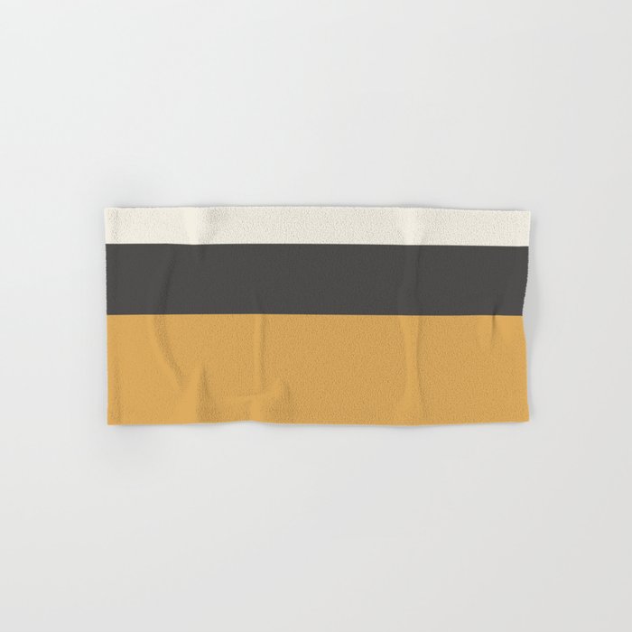 Minimalist Color Block Triple in Muted Mustard Gold, Charcoal, and Cream Beige Bath Towel Gallery Image 1