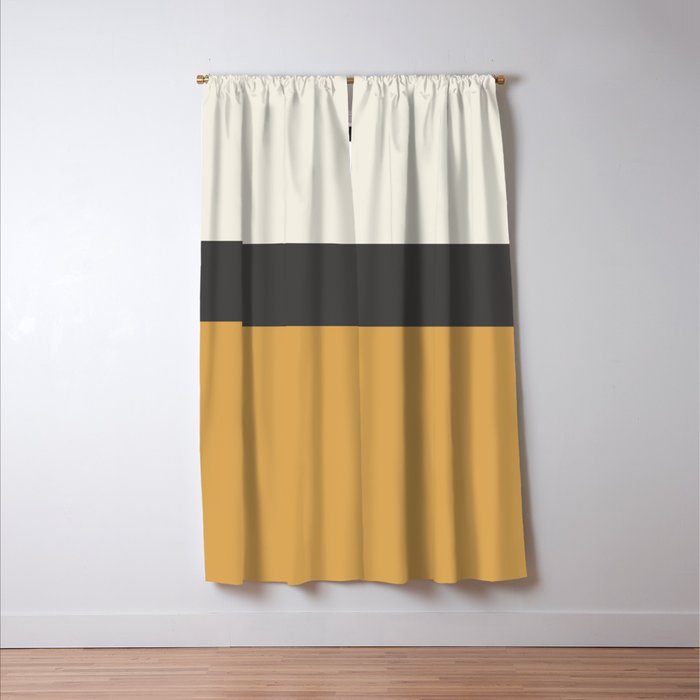 Minimalist Color Block Triple in Muted Mustard Gold, Charcoal, and Cream Beige Window Curtain Gallery Image 3