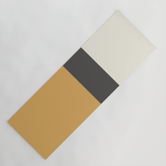 Minimalist Color Block Triple in Muted Mustard Gold, Charcoal, and Cream Beige Yoga Mat Gallery Image 1