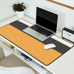 Minimalist Color Block Triple in Muted Mustard Gold, Charcoal, and Cream Beige Desk Mat Gallery Image 2