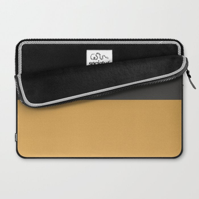 Minimalist Color Block Triple in Muted Mustard Gold, Charcoal, and Cream Beige Laptop Sleeve Gallery Image 2
