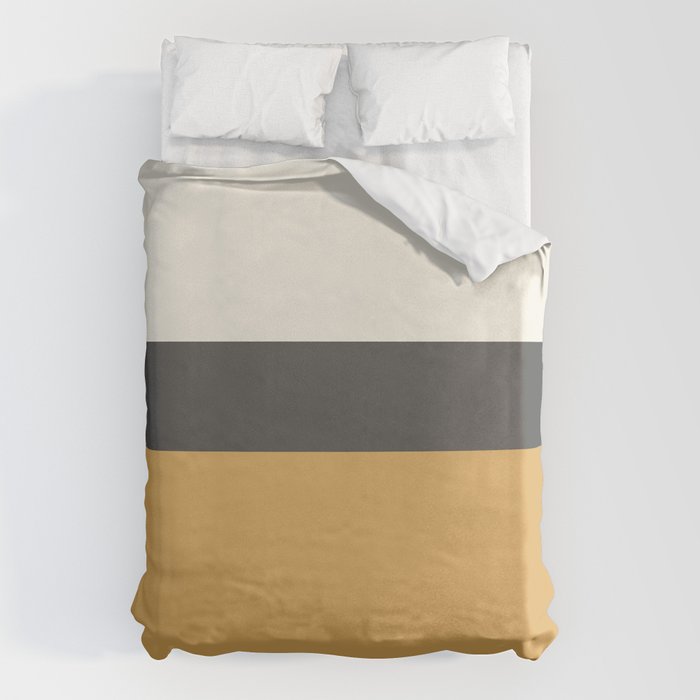 Minimalist Color Block Triple in Muted Mustard Gold, Charcoal, and Cream Beige Duvet Cover Gallery Image 6