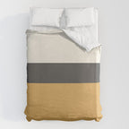 Minimalist Color Block Triple in Muted Mustard Gold, Charcoal, and Cream Beige Duvet Cover Gallery Image 6