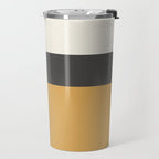 Minimalist Color Block Triple in Muted Mustard Gold, Charcoal, and Cream Beige Travel Mug Gallery Image 2