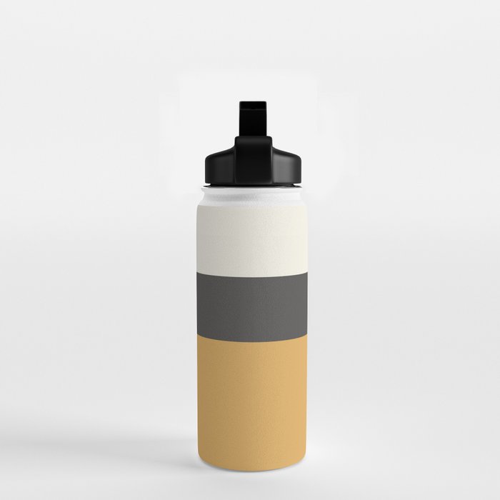 Minimalist Color Block Triple in Muted Mustard Gold, Charcoal, and Cream Beige Water Bottle Gallery Image 2