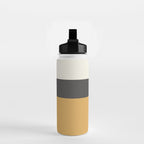 Minimalist Color Block Triple in Muted Mustard Gold, Charcoal, and Cream Beige Water Bottle Gallery Image 2