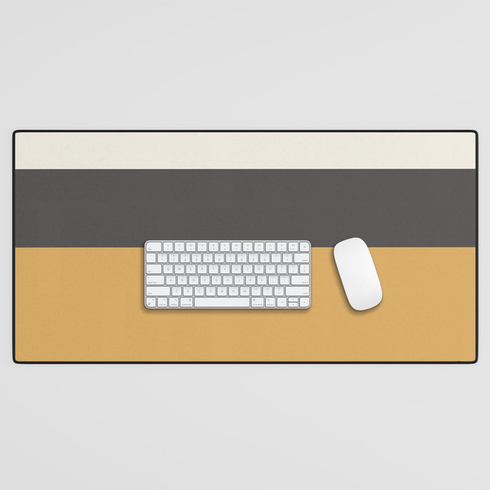 Minimalist Color Block Triple in Muted Mustard Gold, Charcoal, and Cream Beige Desk Mat Gallery Image 1
