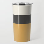 Minimalist Color Block Triple in Muted Mustard Gold, Charcoal, and Cream Beige Travel Mug Gallery Image 1
