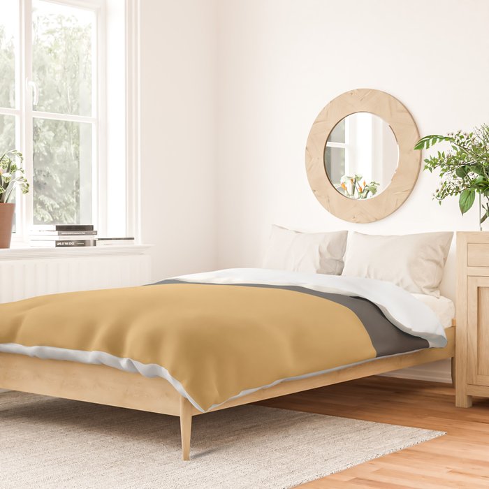 Minimalist Color Block Triple in Muted Mustard Gold, Charcoal, and Cream Beige Duvet Cover Gallery Image 2