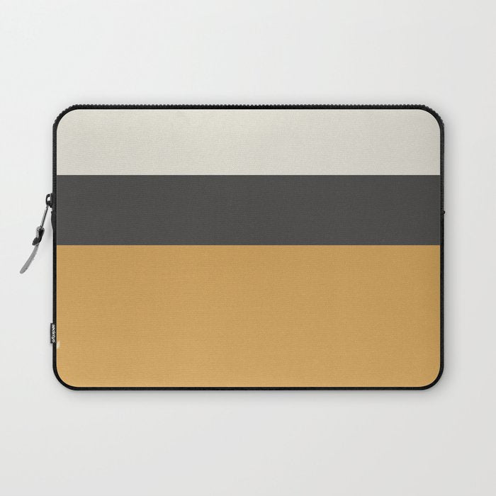 Minimalist Color Block Triple in Muted Mustard Gold, Charcoal, and Cream Beige Laptop Sleeve Gallery Image 1