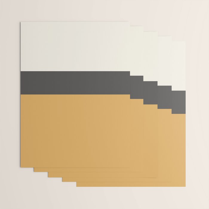 Minimalist Color Block Triple in Muted Mustard Gold, Charcoal, and Cream Beige Wrapping Paper Gallery Image 3