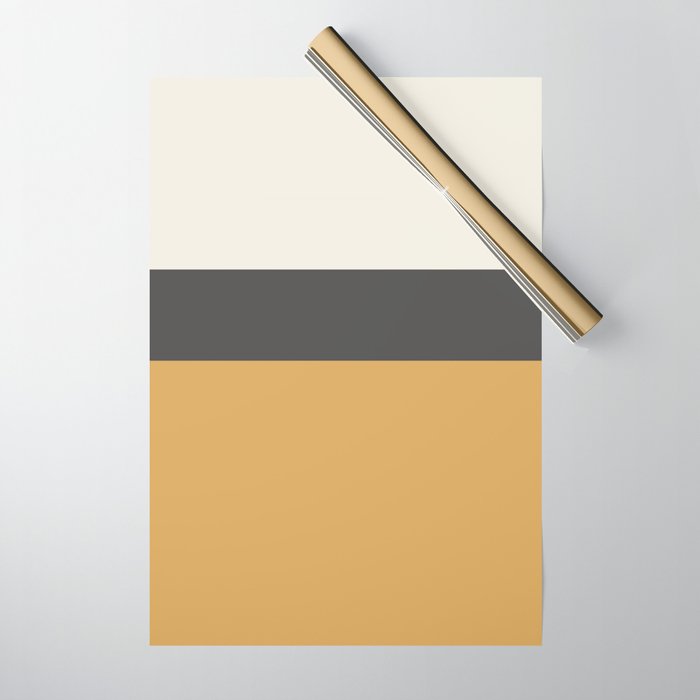 Minimalist Color Block Triple in Muted Mustard Gold, Charcoal, and Cream Beige Wrapping Paper Gallery Image 1