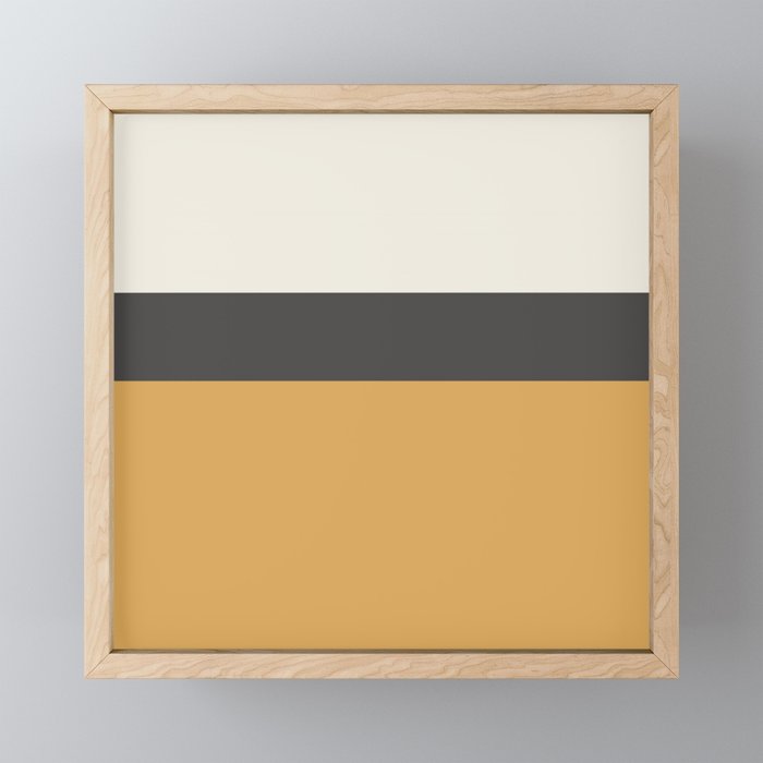Minimalist Color Block Triple in Muted Mustard Gold, Charcoal, and Cream Beige Mini Art Print Gallery Image 1