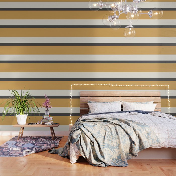 Minimalist Color Block Triple in Muted Mustard Gold, Charcoal, and Cream Beige Wallpaper Gallery Image 3