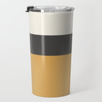 Minimalist Color Block Triple in Muted Mustard Gold, Charcoal, and Cream Beige Travel Mug Gallery Image 3