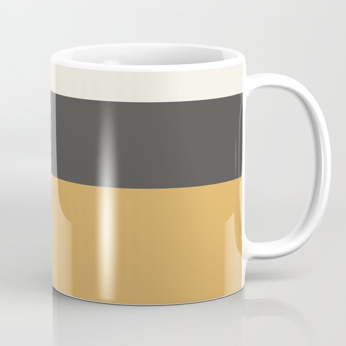 Minimalist Color Block Triple in Muted Mustard Gold, Charcoal, and Cream Beige Coffee Mug Gallery Image 1
