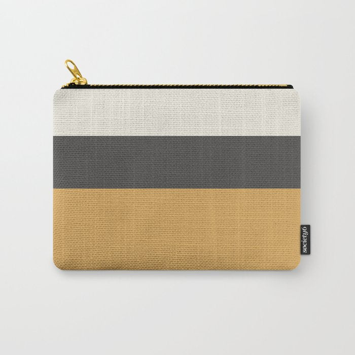 Minimalist Color Block Triple in Muted Mustard Gold, Charcoal, and Cream Beige Carry All Pouch Gallery Image 1