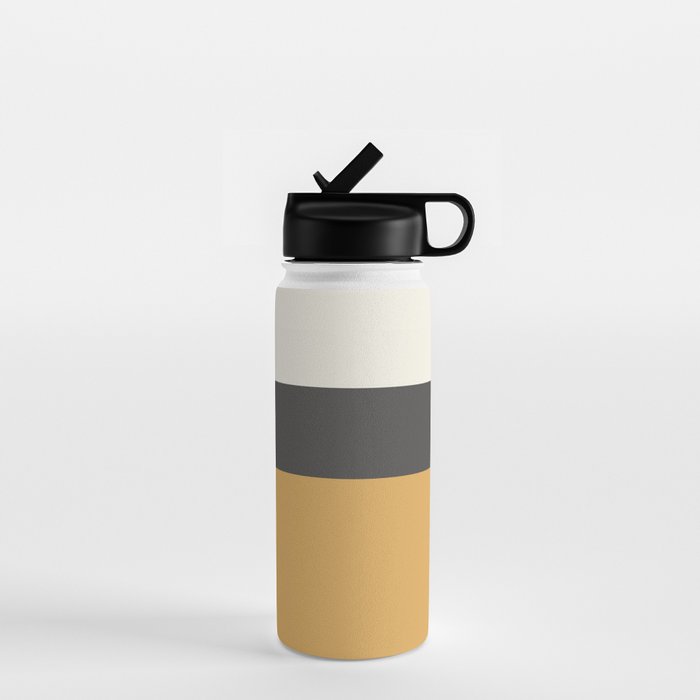 Minimalist Color Block Triple in Muted Mustard Gold, Charcoal, and Cream Beige Water Bottle Gallery Image 1