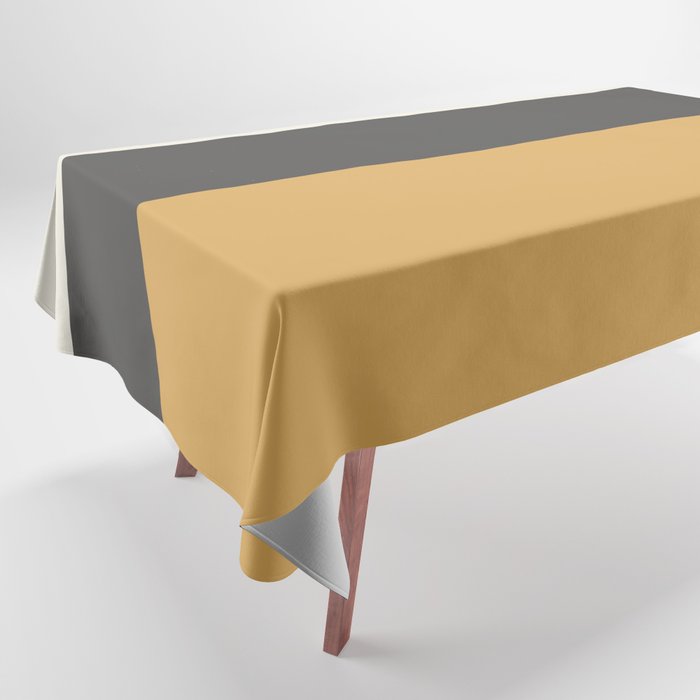 Minimalist Color Block Triple in Muted Mustard Gold, Charcoal, and Cream Beige Tablecloth Gallery Image 1