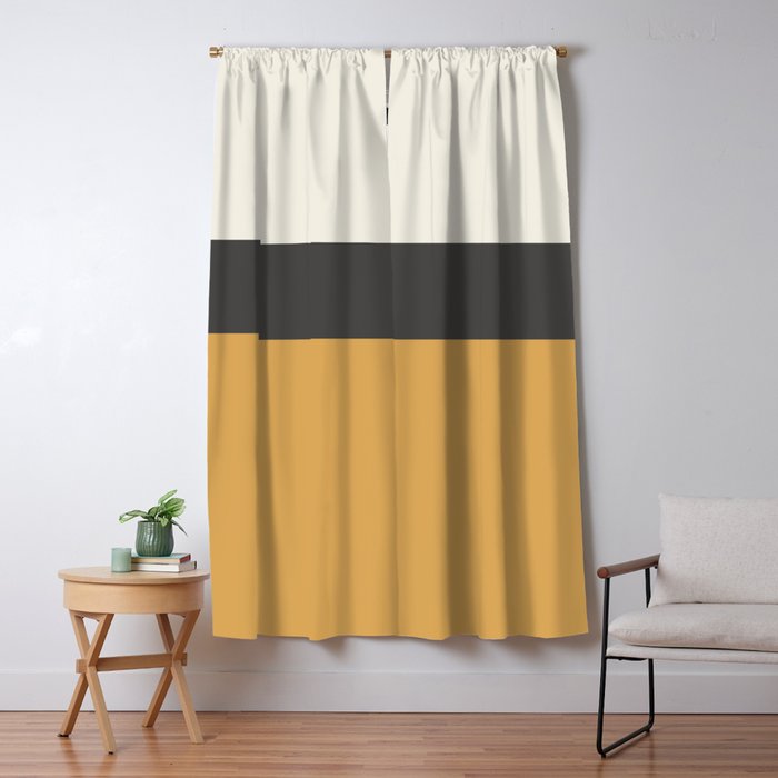 Minimalist Color Block Triple in Muted Mustard Gold, Charcoal, and Cream Beige Window Curtain Gallery Image 5