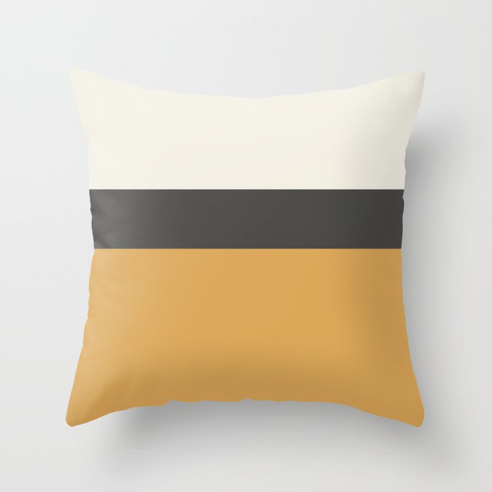 Minimalist Color Block Triple in Muted Mustard Gold, Charcoal, and Cream Beige Throw Pillow Gallery Image 6